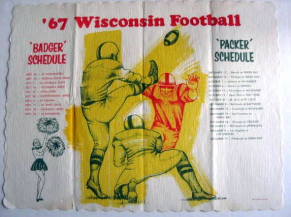 1967 GREEN BAY PACKERS / WISCONSIN BADGERS PLACE MAT