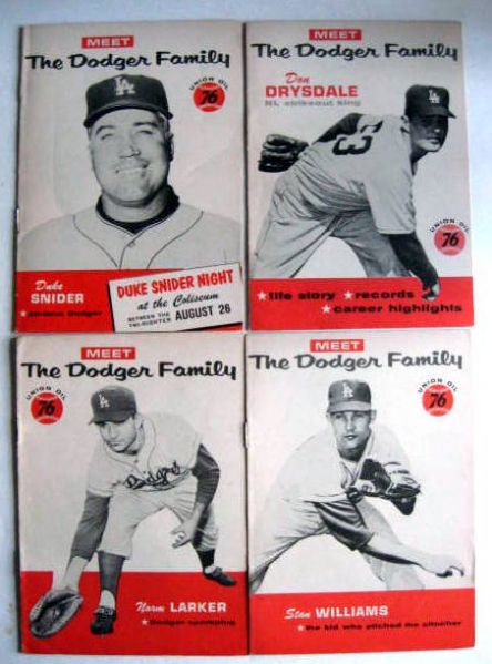 1960 LOS ANGELES DODGERS UNION OIL PLAYER PAMPHLETS w/SNIDER,DRYSDALE & ALSTON