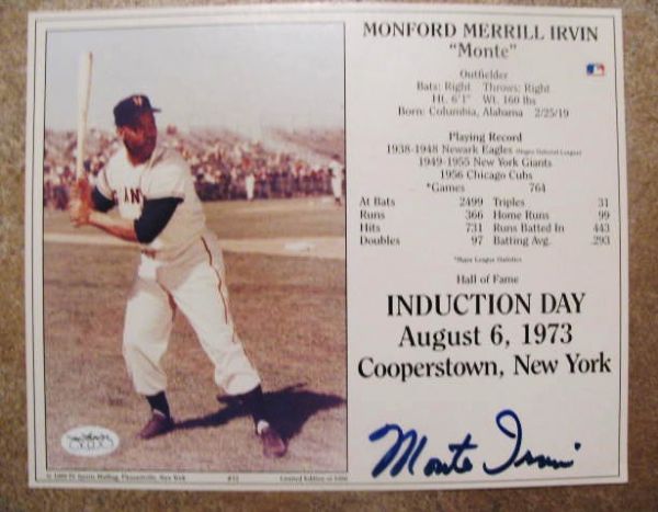 MONTE IRVIN SIGNED HOF INDUCTION DAY PHOTO w/JSA