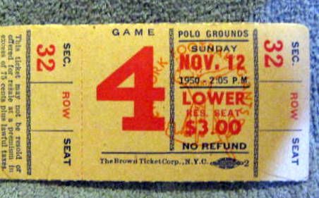 1950 NEW YORK GIANTS/CHICAGO CARDINALS FULL TICKET