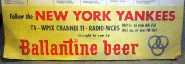 1961 NEW YORK YANKEES BALLANTINE BEER ADVERTSING SCHEDULE/CALENDAR