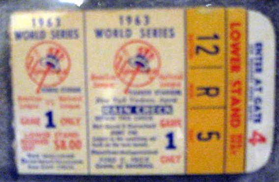 1963 WORLD SERIES TICKET STUB- DODGERS/ YANKEES - GAME 1-KOUFAX K's 15