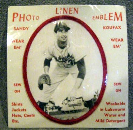 VINTAGE 60'S SANDY KOUFAX PHOTO LINEN EMBLEM ON CARD