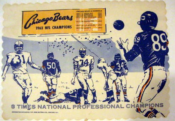 1964 CHICAGO BEARS SCHEDULE PLACE MAT