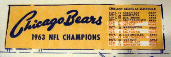 1964 CHICAGO BEARS SCHEDULE PLACE MAT