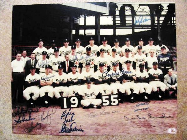 1955 BROOKLYN DODGERS TEAM SIGNED PHOTO w/JSA LOA