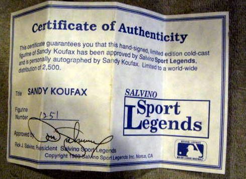 SANDY KOUFAX SIGNED SALVINO STATUE