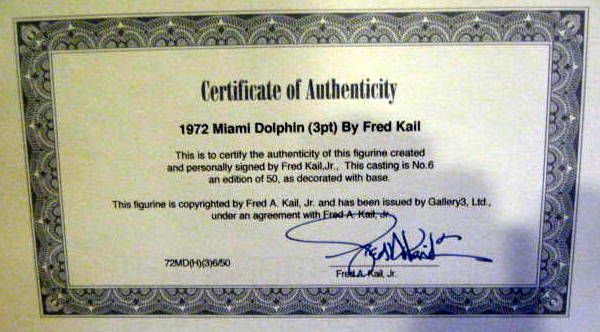 1972 MIAMI DOLPHINS KAIL DOWN LINEMAN STATUE- PERFECT SEASON!