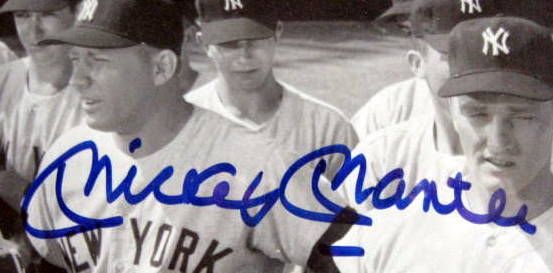 MICKEY MANTLE SIGNED SAFE AT HOME LOBBY CARD - FRAMED w/JSA LOA