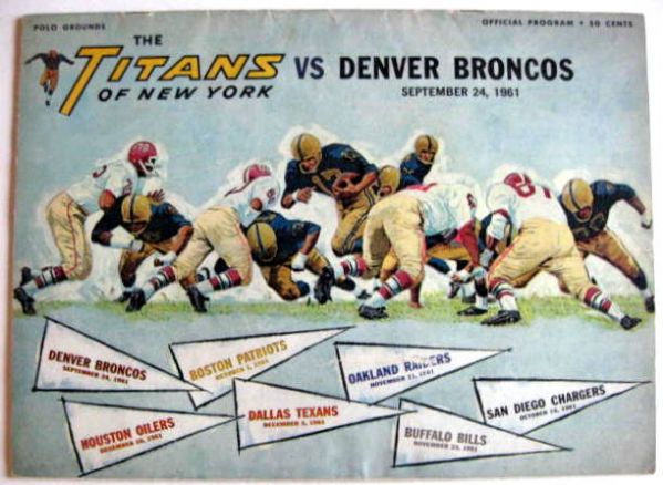 1961 NEW YORK TITANS VS DENVER BRONCOS PROGRAM - 2nd YEAR AFL