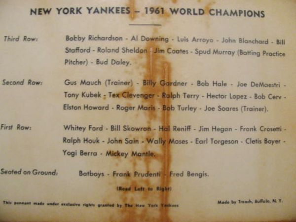 1962 NY YANKEES WORLD CHAMPIONS PHOTO PENNANT