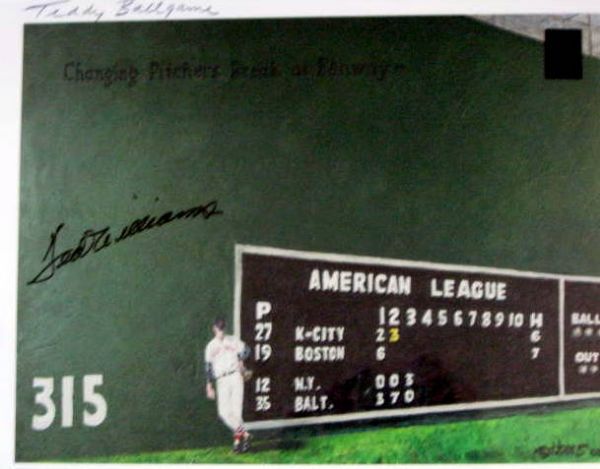 TED WILLIAMS SIGNED TEDDY BALL GAME L.E. PRINT w/PSA/DNA LOA