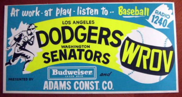 50's/60's LOS ANGELES DODGERS - WASHINGTON SENATORS BROADSIDE