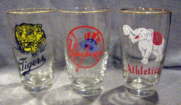 50's BIG LEAGUERS GLASS & ASHTRAY AMERICAN LEAGUE SET w/BOX