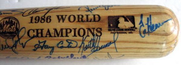 1986 NEW YORK METS WORLD CHAMPIONS SIGNED BAT w/JSA LOA