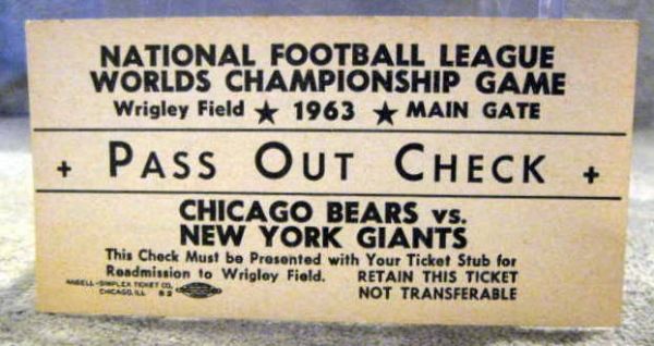 1963 CHICAGO BEARS / NEW YORK GIANTS NFL CHAMPIONSHIP GAME TICKET