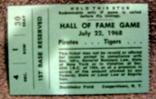 1968 BASEBALL HALL OF FAME GAME PROGRAM & TICKET STUB