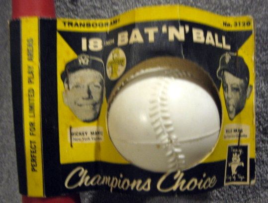 60's MICKEY MANTLE / WILLIE MAYS TRANSOGRAM BAT AND BALL
