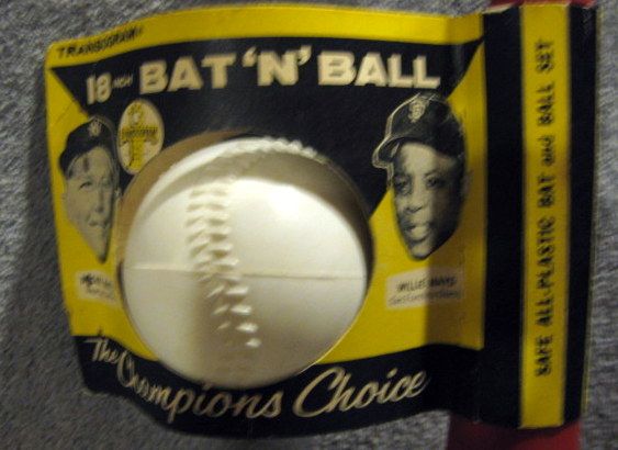 60's MICKEY MANTLE / WILLIE MAYS TRANSOGRAM BAT AND BALL