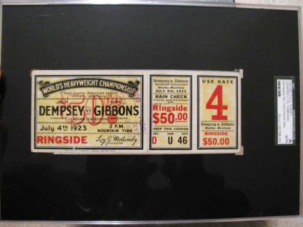 1923 DEMPSEY VS GIBBONS WORLD HEAVYWEIGHT CHAMPIONSHIP FULL TICKET SGC SLABBED