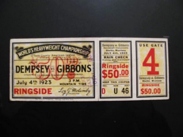 1923 DEMPSEY VS GIBBONS WORLD HEAVYWEIGHT CHAMPIONSHIP FULL TICKET SGC SLABBED