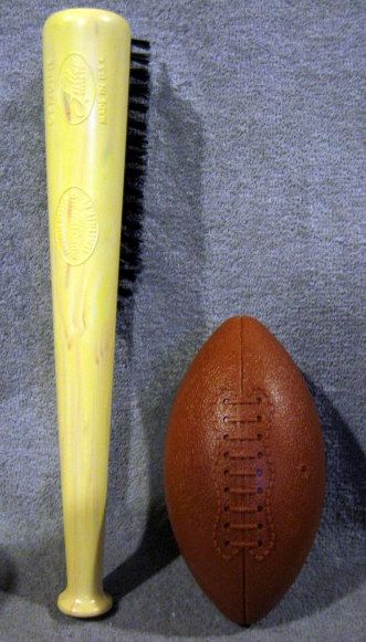 VINTAGE BASEBALL BAT & FOOTBALL BRUSHES w/BOX