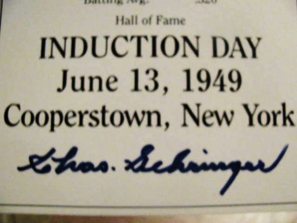 CHAS GEHRINGER SIGNED 1949 HOF INDUCTION DAY PHOTO w/JSA COA