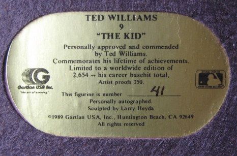 TED WILLIAMS SIGNED GARTLAND STATUE w/COA