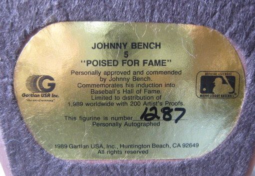 JOHNNY BENCH SIGNED GARTLAND STATUE w/COA