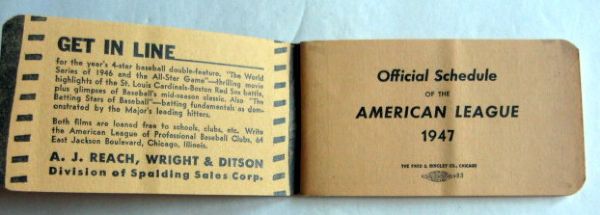 1947 OFFICIAL AMERICAN LEAGUE SCHEDULE BOOKLET- ATHLETICS ISSUE