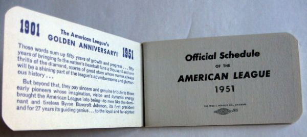 1951 OFFICIAL AMERICAN LEAGUE SCHEDULE BOOKLET- ATHLETICS ISSUE