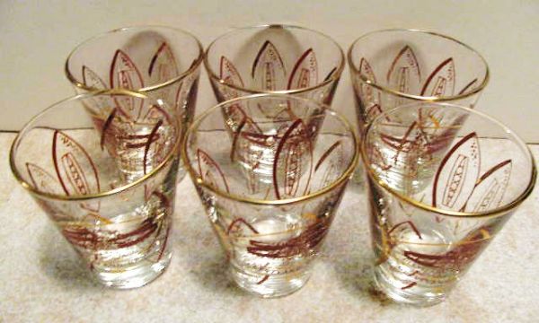 60's CLEVELAND BROWNS SET OF 6 HEDY GLASSES w/ BOX