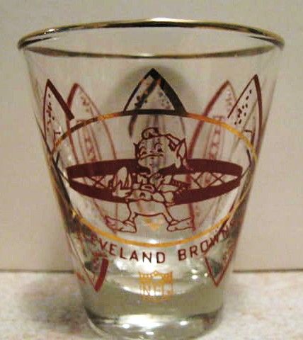 60's CLEVELAND BROWNS SET OF 6 HEDY GLASSES w/ BOX
