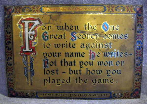 VINTAGE GRANTLAND RICE HOW YOU PLAYED THE GAME ADVERTISING PLAQUE