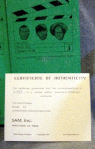 THE THREE STOOGES SAM's BOBBING HEADS w/BOXES AND COA