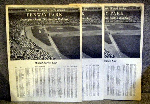 VINTAGE 1967 WORLD SERIES SCORE CARDS - 3 DIFFERENT GAMES- ST. LOUIS CARDINALS VS BOSTON RED SOX