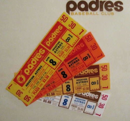 1969 SAN DIEGO PADRES OPENING DAY TICKET DISPLAY PLAQUE
