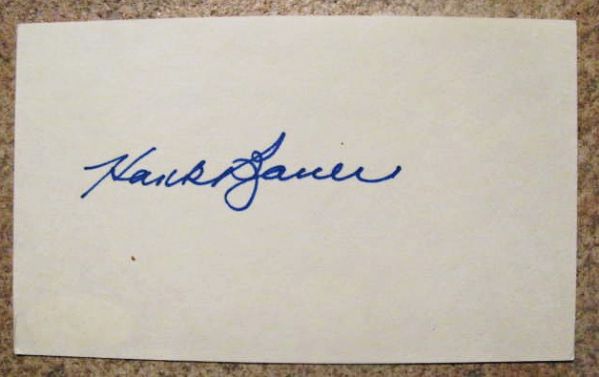 HANK BAUER SIGNED 3X5 INDEX CARD with JSA Stamp Of Approval. 