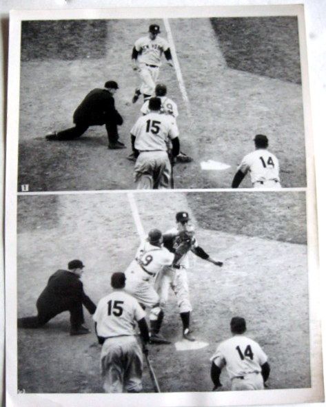 VINTAGE 1953 WORLD SERIES WIRE PHOTOS MONTAGE - MARTIN THROWN OUT AT HOME TO END GAME 4