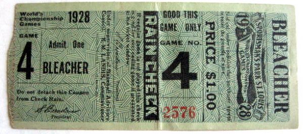 1928 WORLD SERIES TICKET STUB- YANKEES VS CARDS - RUTH HOMERS 3 TIMES!
