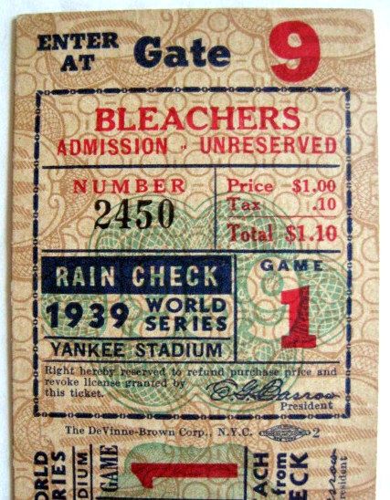 1939 WORLD SERIES TICKET STUB - N.Y. YANKEES VS CINCINNATI REDS