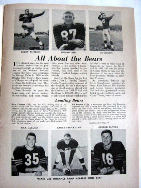 1956 NFL CHAMPIONSHIP GAME PROGRAM - GIANTS VS BEARS