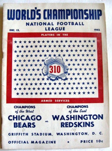 1942 NFL CHAMPIONSHIP GAME PROGRAM - REDSKINS VS BEARS
