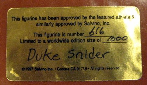 1997 DUKE SNIDER SIGNED SALVINO STATUE w/BOX & COA