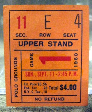 9/11/60 NEW YORK TITANS TICKET STUB - 1st GAME IN FRANCHISE HISTORY