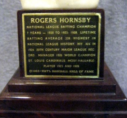 1963 ROGERS HORNSBY  HALL OF FAME  STATUE/ BUST