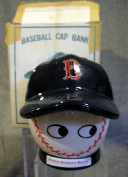 VINTAGE BOSTON RED SOX BASEBALL CAP BANK w/BOX