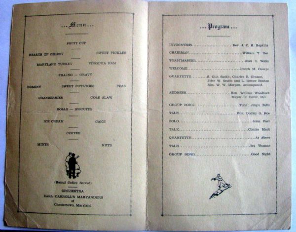 1933 JIMMY FOXX BANQUET PROGRAM SIGNED BY FOXX, MACK & COCHRANE w/JSA COA