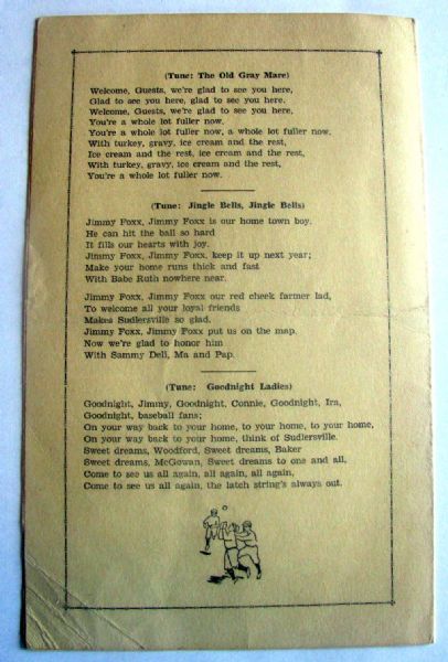 1933 JIMMY FOXX BANQUET PROGRAM SIGNED BY COCHRANE AND OTHERS - w/JSA LOA