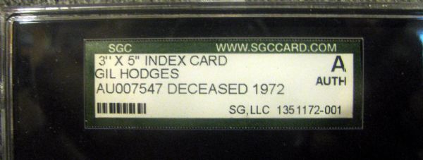 GIL HODGES SIGNED INDEX CARD - SGC AUTHENTICATED